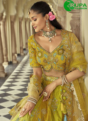 Stunning Green Color Silk Embroidered, Sequins and Zari Work Ready Made Lehenga Choli